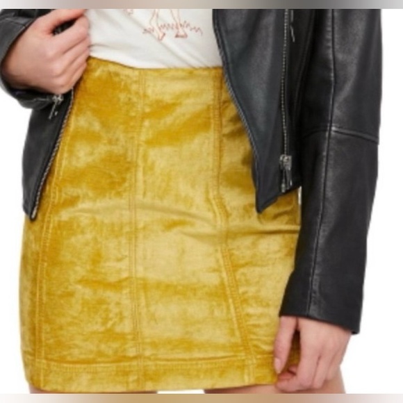 From Free People…a Femme Chartreuse Velvet Miniskirt - Picture 9 of 9